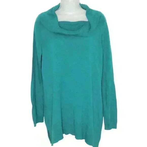 Chicos 2 sweater long sleeve cowl neck cotton blend aqua - Picture 2 of 7